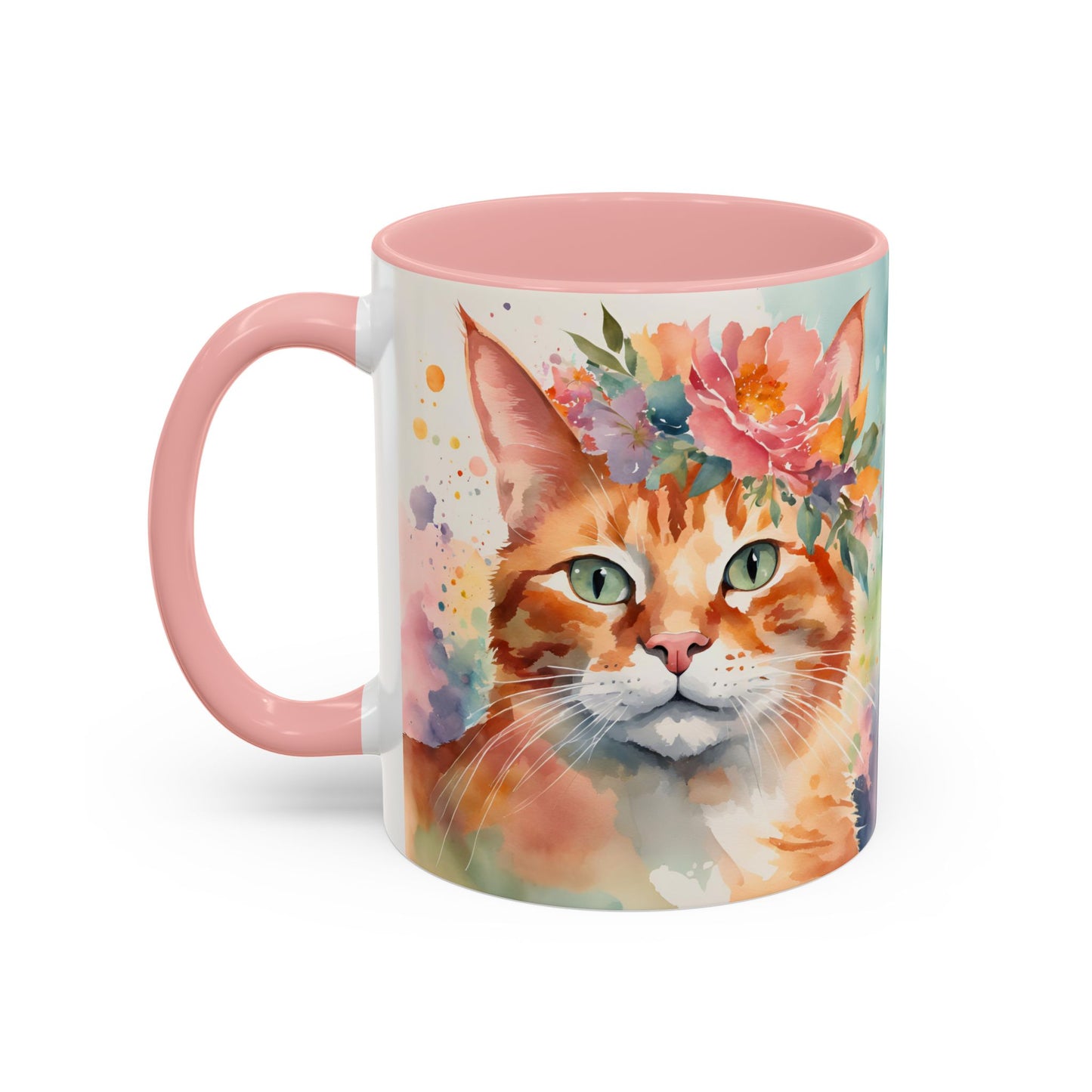 Floral Ginger Cat 02 Accent Coffee Mug - 11oz Perfect for Cat Lovers & Gifts