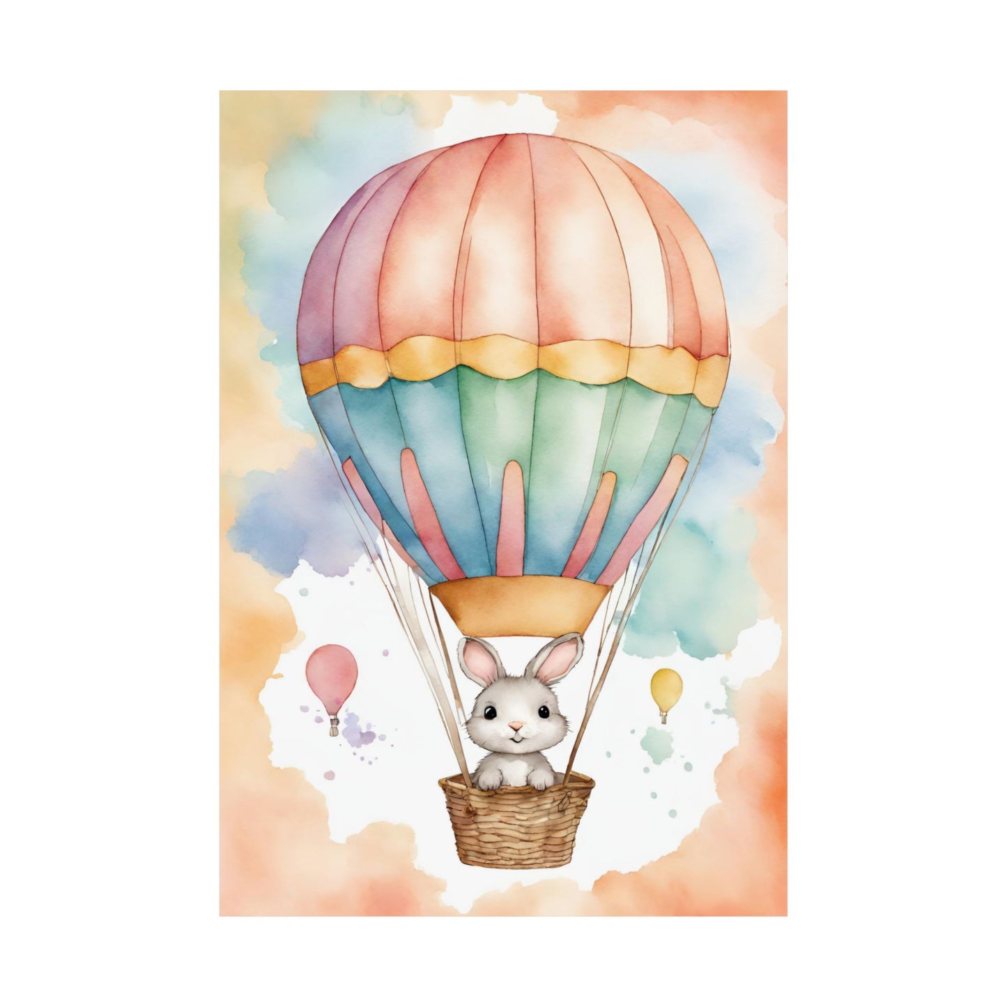 Nursery Bunny in a Hot Air Ballon 2 Matte Vertical Posters