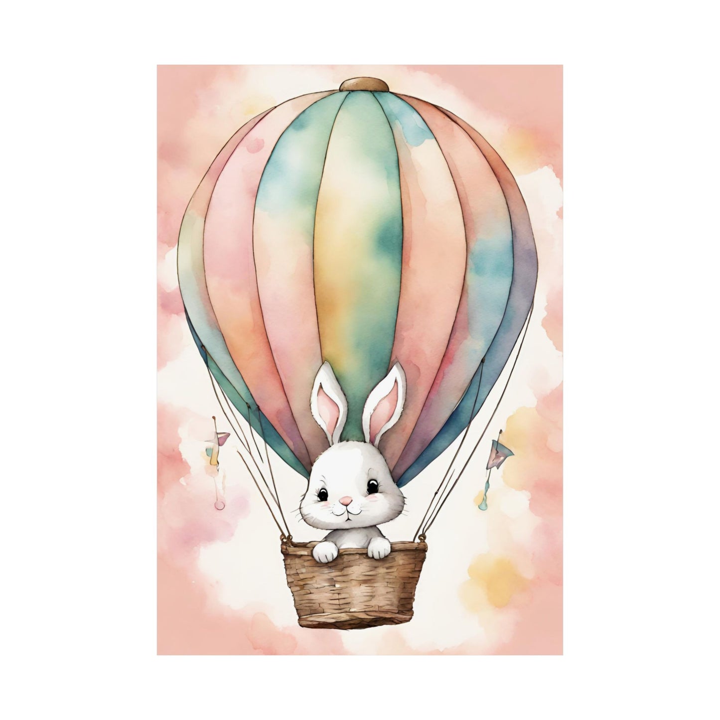 Nursery Bunny in a Hot Air Ballon 3 Matte Vertical Posters