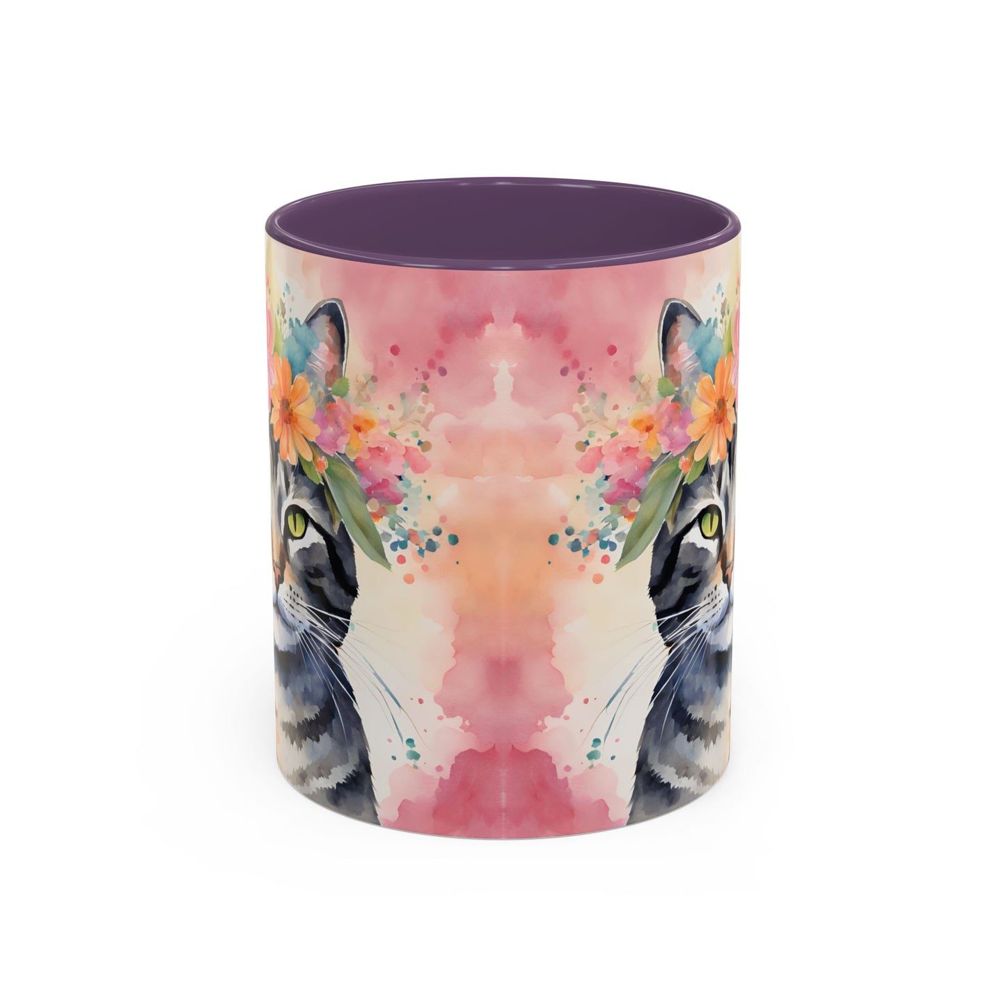 Floral Tabby Cat 02 Accent Coffee Mug - 11oz Perfect for Cat Lovers & Gifts