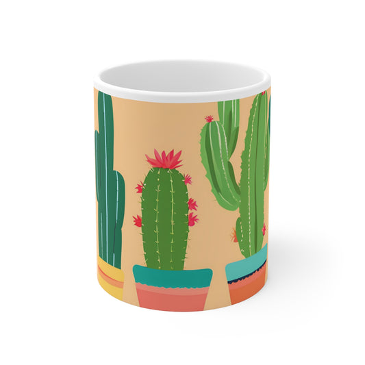 Playful Cacti 5 White Ceramic Mug 11oz