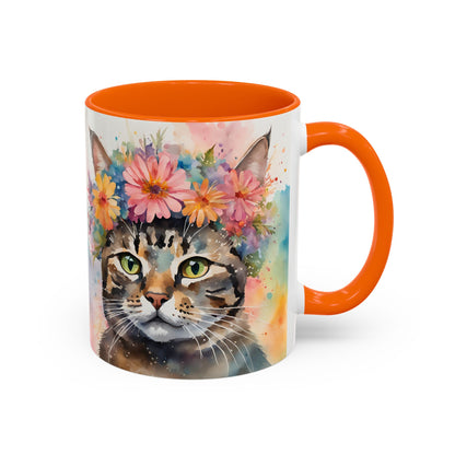Floral Tabby Cat 03 Accent Coffee Mug - 11oz Perfect for Cat Lovers & Gifts