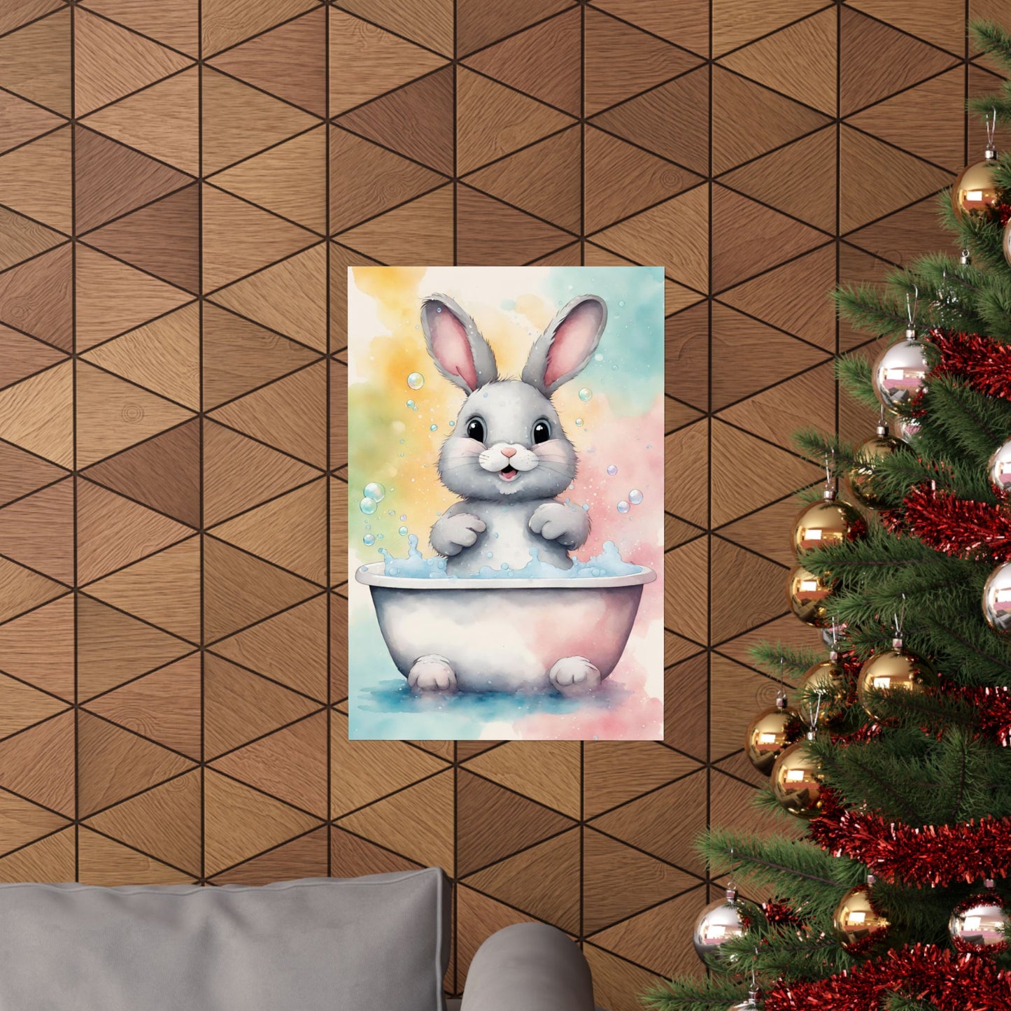 Nursery Bunny in the Bath 2 Matte Vertical Posters