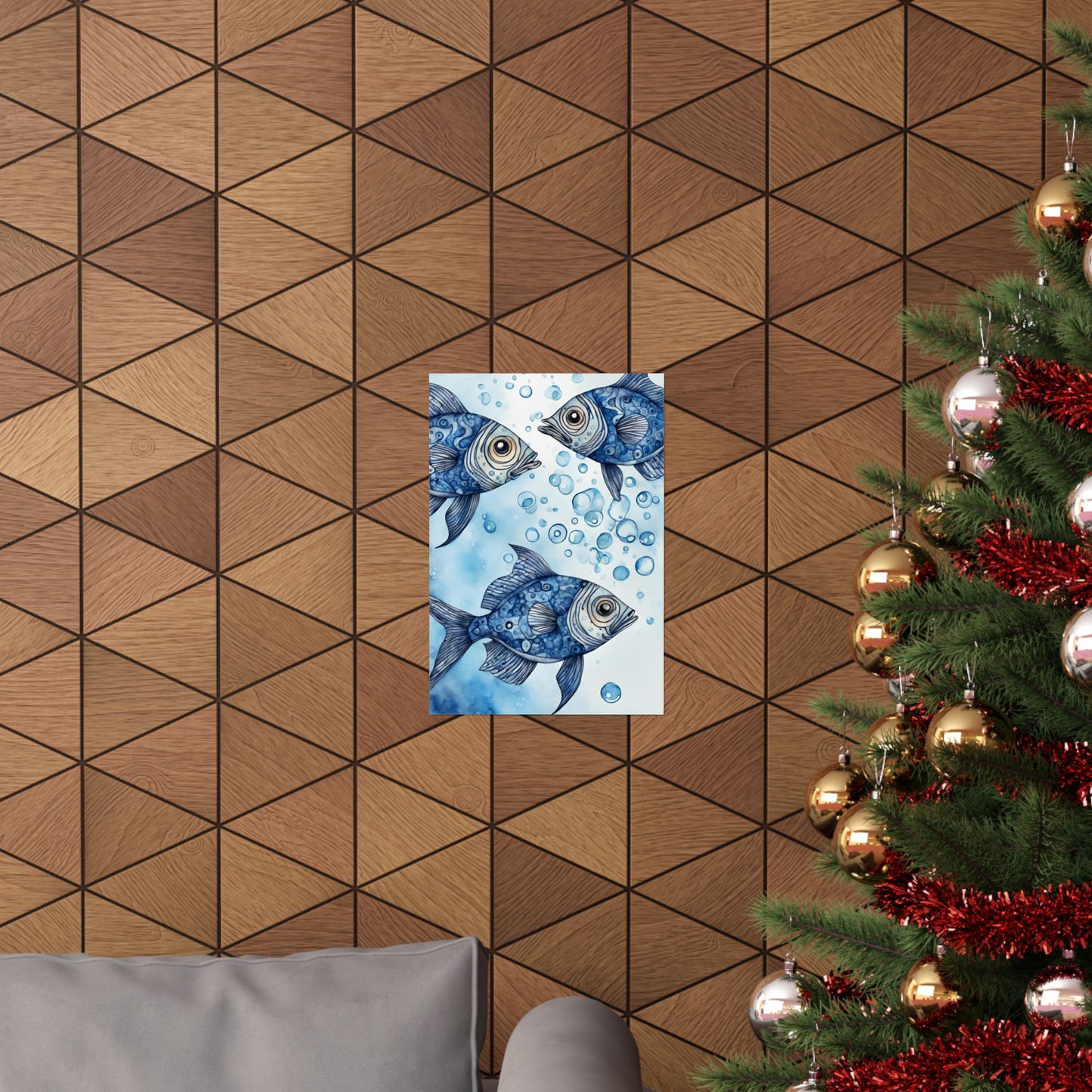 Abstract fish blue 1 Matte Vertical Posters