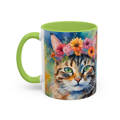 Floral Tabby Cat 04 Accent Coffee Mug - 11oz Perfect for Cat Lovers & Gifts