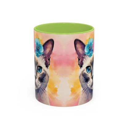 Floral Siamese Cat 04 Accent Coffee Mug - 11oz Perfect for Cat Lovers & Gifts