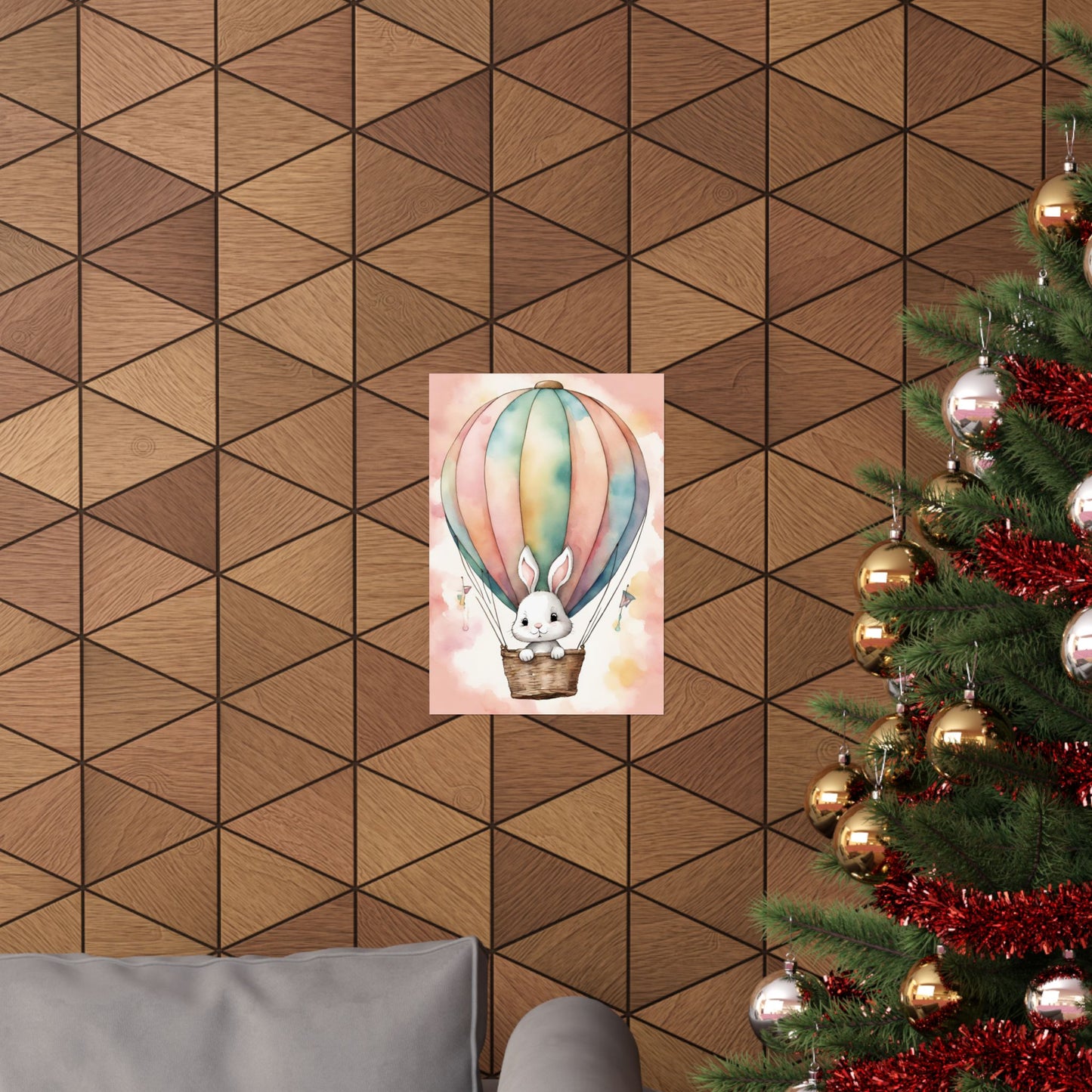 Nursery Bunny in a Hot Air Ballon 3 Matte Vertical Posters