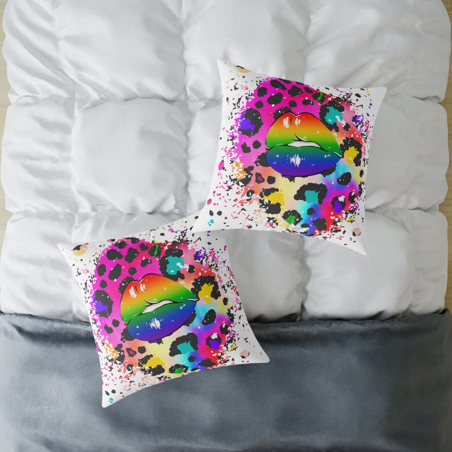Splash Cheetah Rainbow Lips Poly Pillow