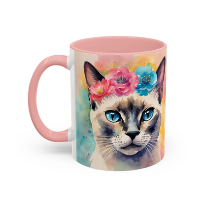 Floral Siamese Cat 04 Accent Coffee Mug - 11oz Perfect for Cat Lovers & Gifts