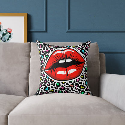Multicoloured Cheetah Lips Poly Pillow