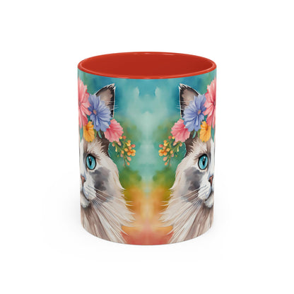 Floral Rag Doll Cat 01 Accent Coffee Mug - 11oz Perfect for Cat Lovers & Gifts