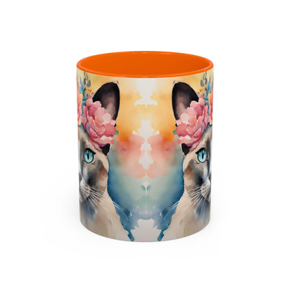 Floral Siamese Cat 02 Accent Coffee Mug - 11oz Perfect for Cat Lovers & Gifts