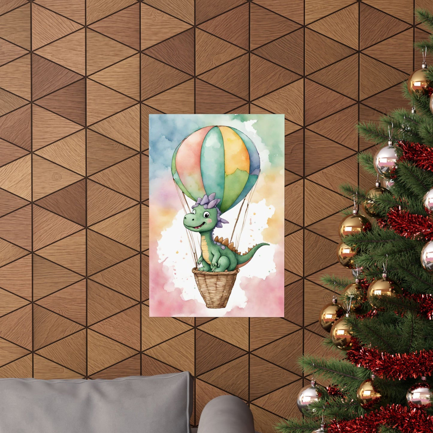 Nursery Dinosaur in a Hot Air Ballon 1 Matte Vertical Posters