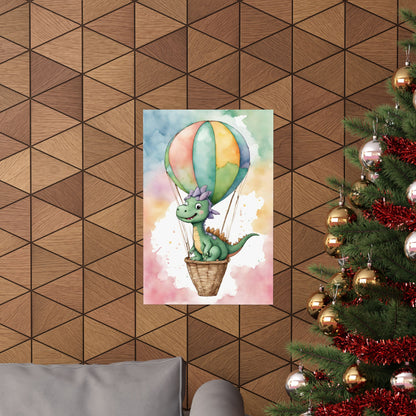 Nursery Dinosaur in a Hot Air Ballon 1 Matte Vertical Posters