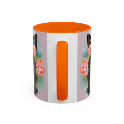Floral Black Cat 01 Accent Coffee Mug - 11oz Perfect for Cat Lovers & Gifts