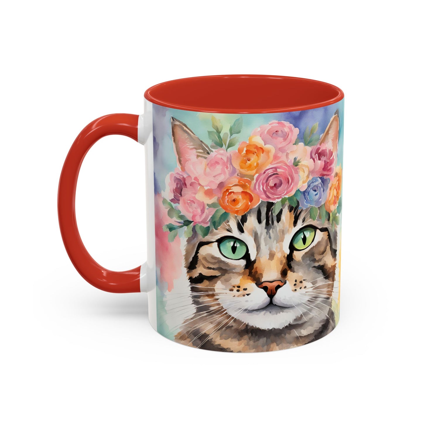 Floral Tabby Cat 01 Accent Coffee Mug - 11oz Perfect for Cat Lovers & Gifts