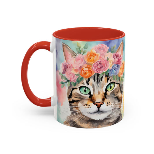 Floral Tabby Cat Coffee Mug - 11oz Perfect for Cat Lovers & Gifts