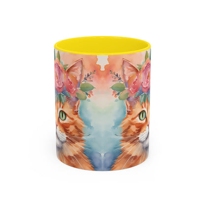 Floral Ginger Cat 01 Accent Coffee Mug - 11oz Perfect for Cat Lovers & Gifts