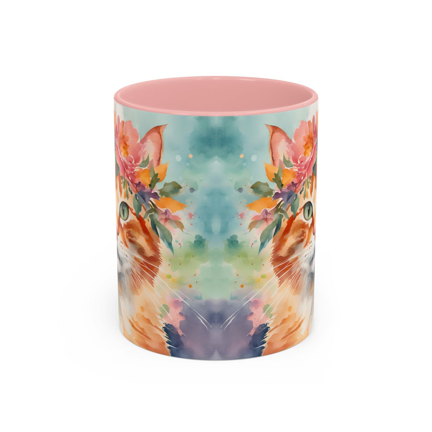Floral Ginger Cat 02 Accent Coffee Mug - 11oz Perfect for Cat Lovers & Gifts