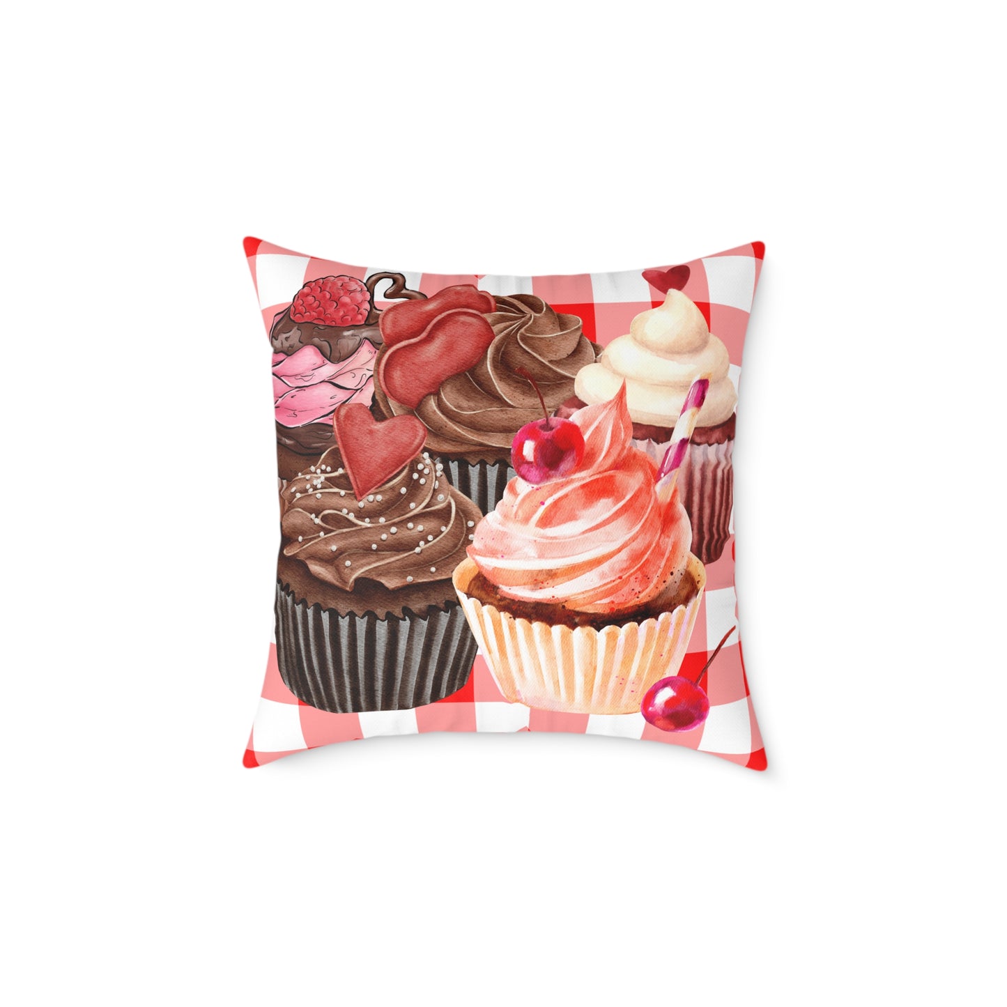 Valentine Cup Cakes Poly Pillow