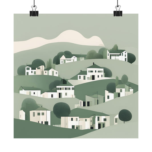 On The Hillside Green 8 Matte Square Posters