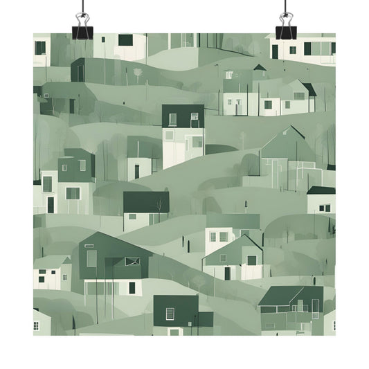 On The Hillside Green 6 Matte Square Posters