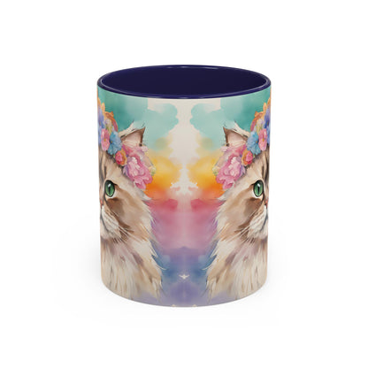 Floral Siamese Cat 02 Accent Coffee Mug - 11oz Perfect for Cat Lovers & Gifts