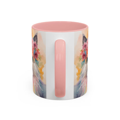 Floral Siamese Cat 03 Accent Coffee Mug - 11oz Perfect for Cat Lovers & Gifts