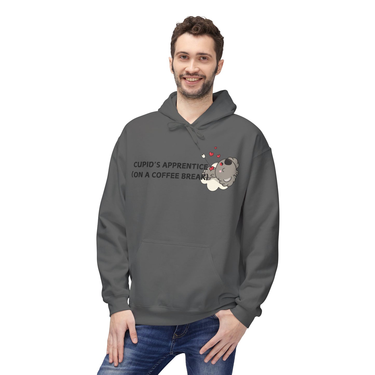 Cupid’s Apprentice (On A Coffee Break) Mens Valentines Hoodie
