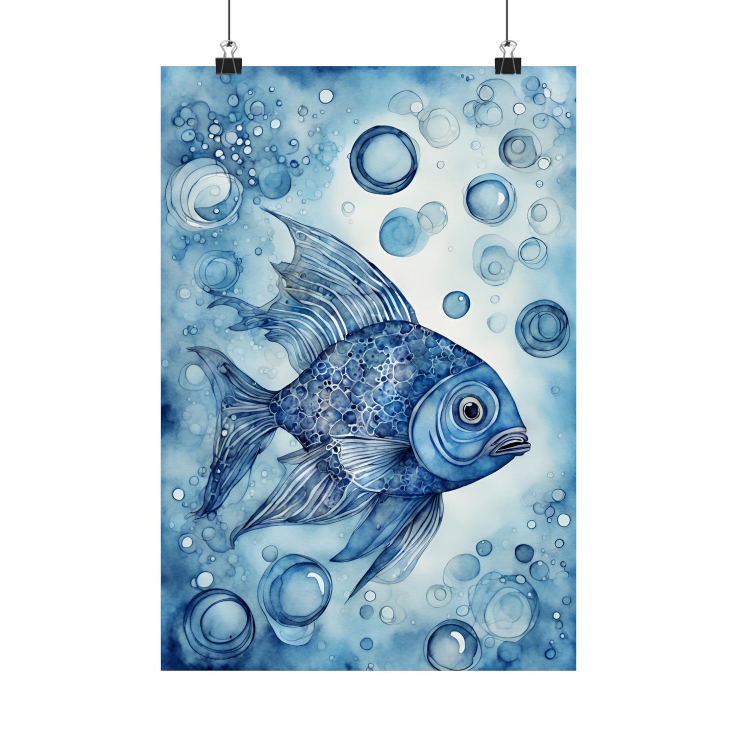 Abstract fish blue 5 Matte Vertical Posters
