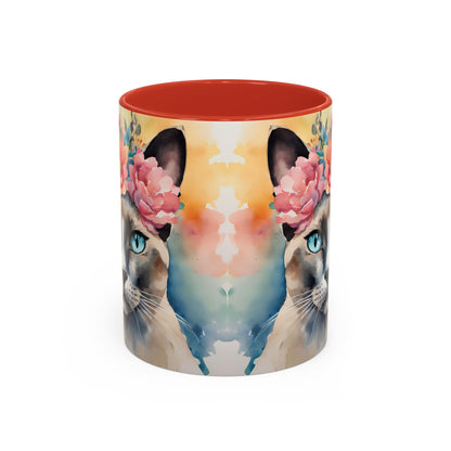 Floral Siamese Cat 02 Accent Coffee Mug - 11oz Perfect for Cat Lovers & Gifts