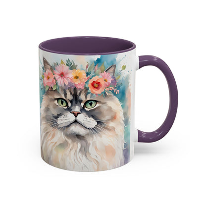 Floral Siamese Cat 01 Accent Coffee Mug - 11oz Perfect for Cat Lovers & Gifts