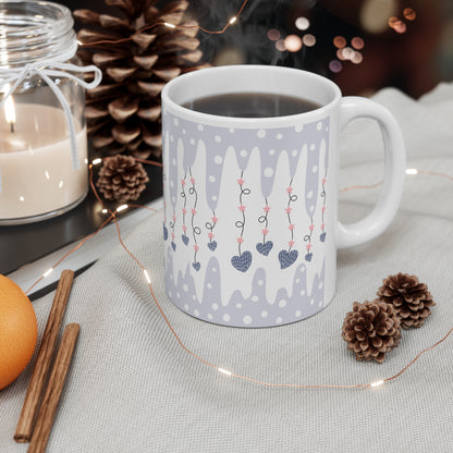 Icicle Hearts Blue Valentines Mug Ceramic 11oz