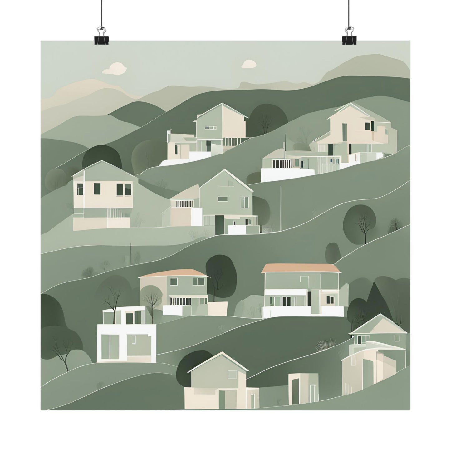 On The Hillside Green 4 Matte Square Posters