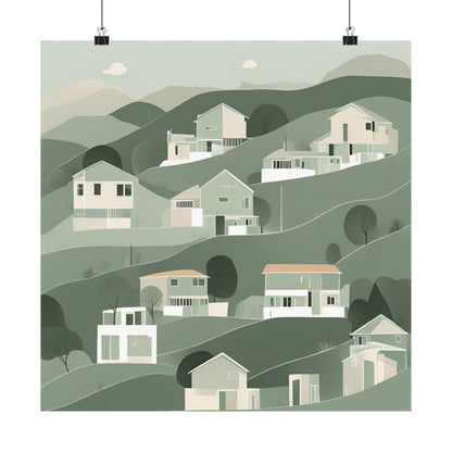 On The Hillside Green 4 Matte Square Posters