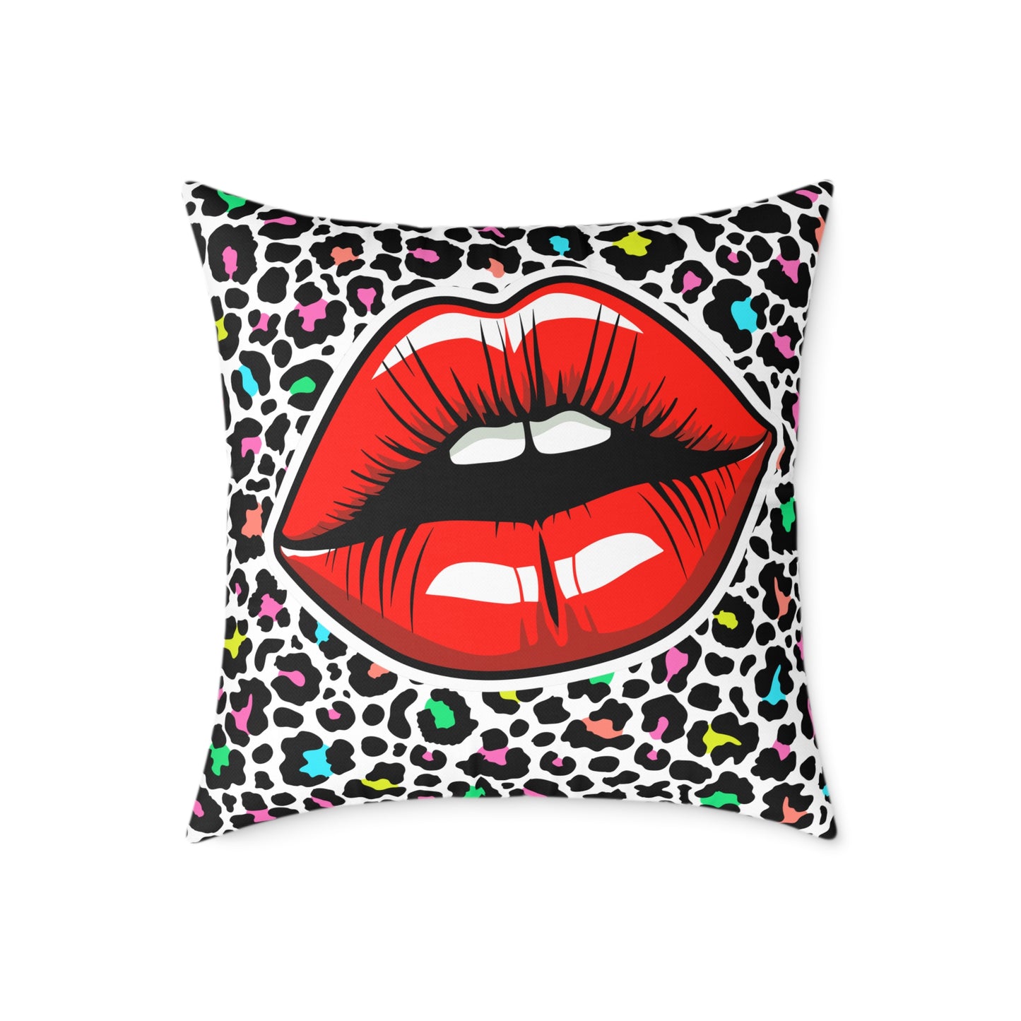 Multicoloured Cheetah Lips Poly Pillow