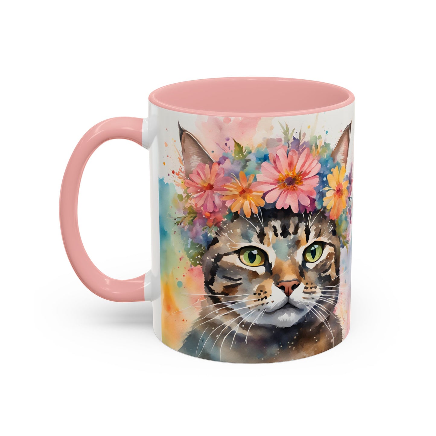 Floral Tabby Cat 03 Accent Coffee Mug - 11oz Perfect for Cat Lovers & Gifts