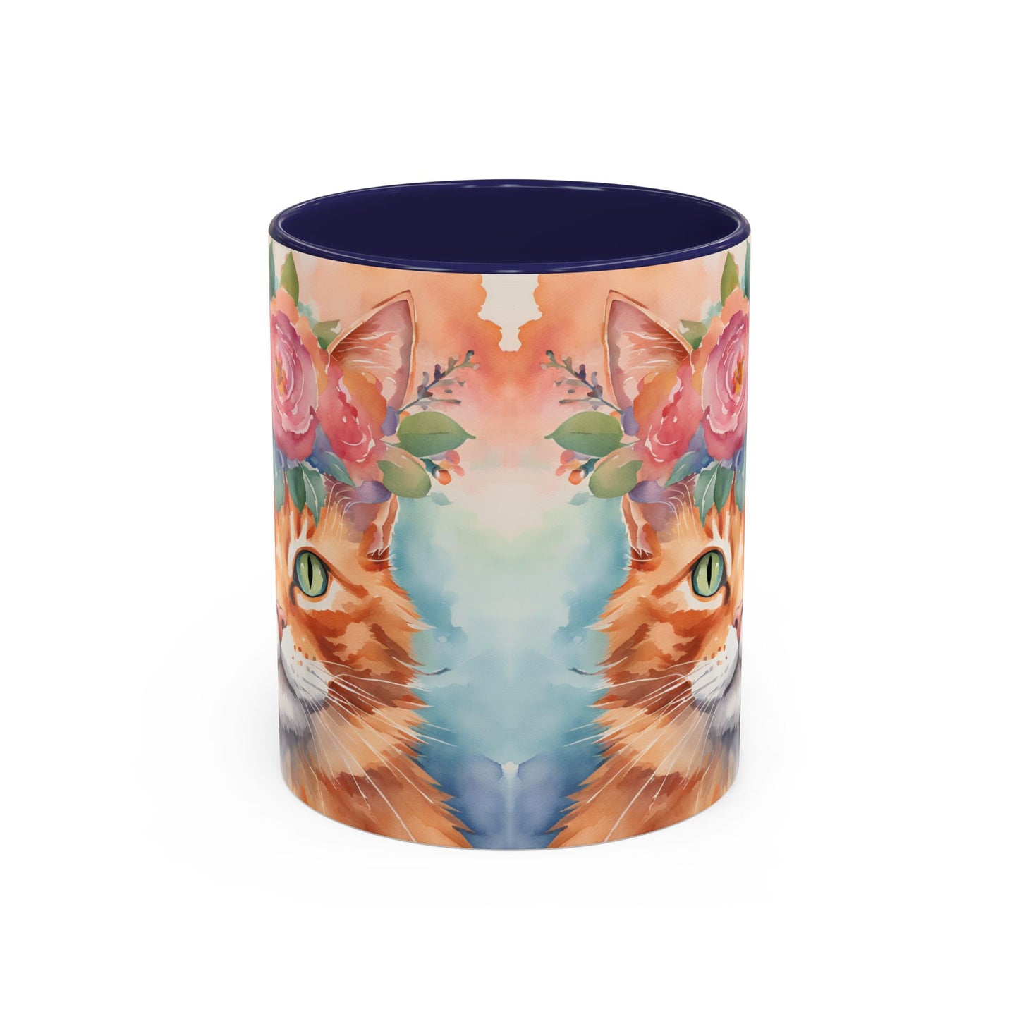 Floral Ginger Cat 01 Accent Coffee Mug - 11oz Perfect for Cat Lovers & Gifts