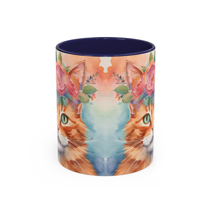 Floral Ginger Cat 01 Accent Coffee Mug - 11oz Perfect for Cat Lovers & Gifts
