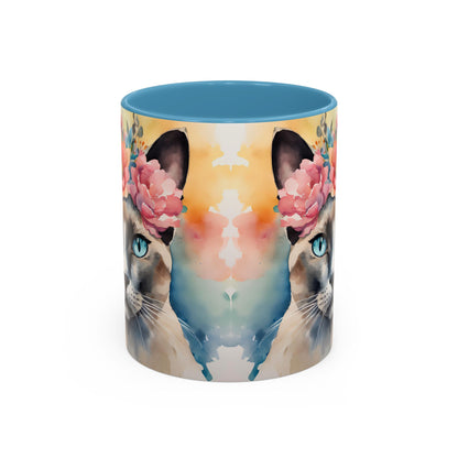 Floral Siamese Cat 02 Accent Coffee Mug - 11oz Perfect for Cat Lovers & Gifts