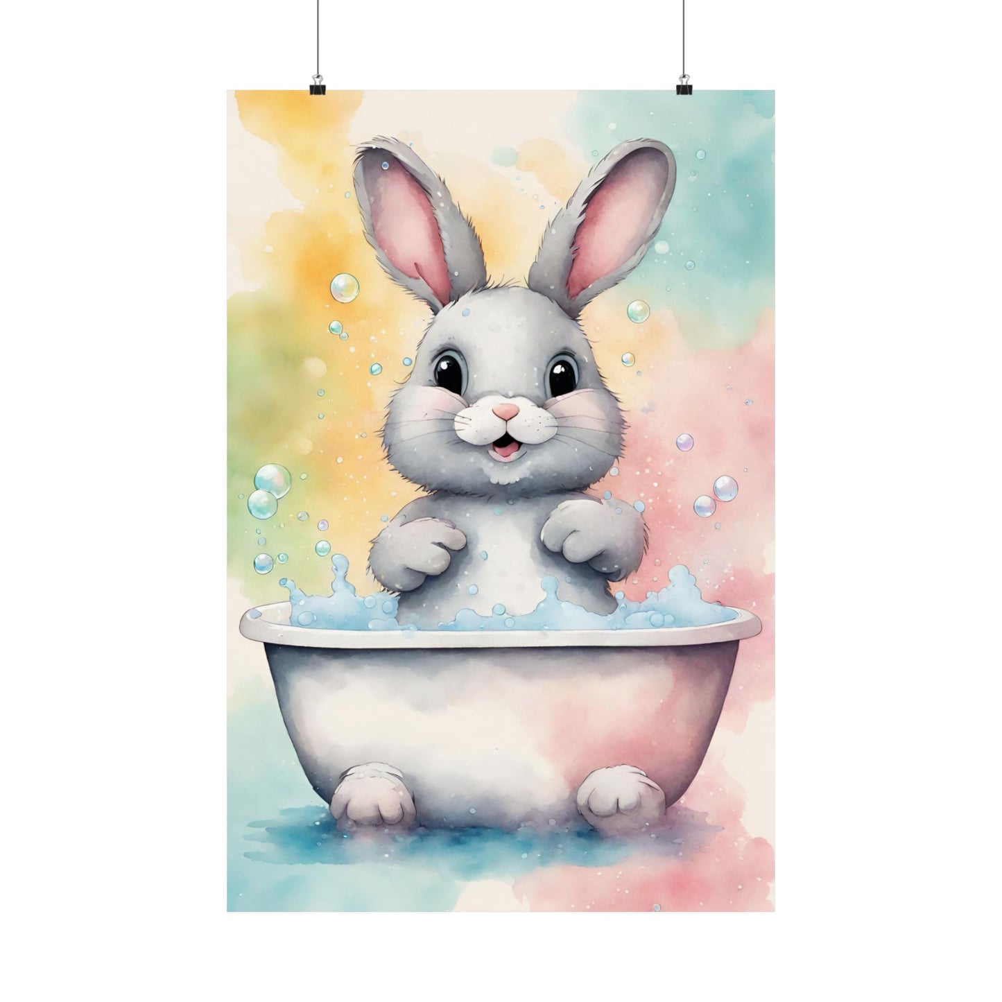 Nursery Bunny in the Bath 2 Matte Vertical Posters