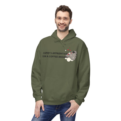 Cupid’s Apprentice (On A Coffee Break) Mens Valentines Hoodie