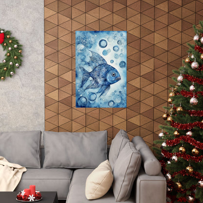 Abstract fish blue 5 Matte Vertical Posters