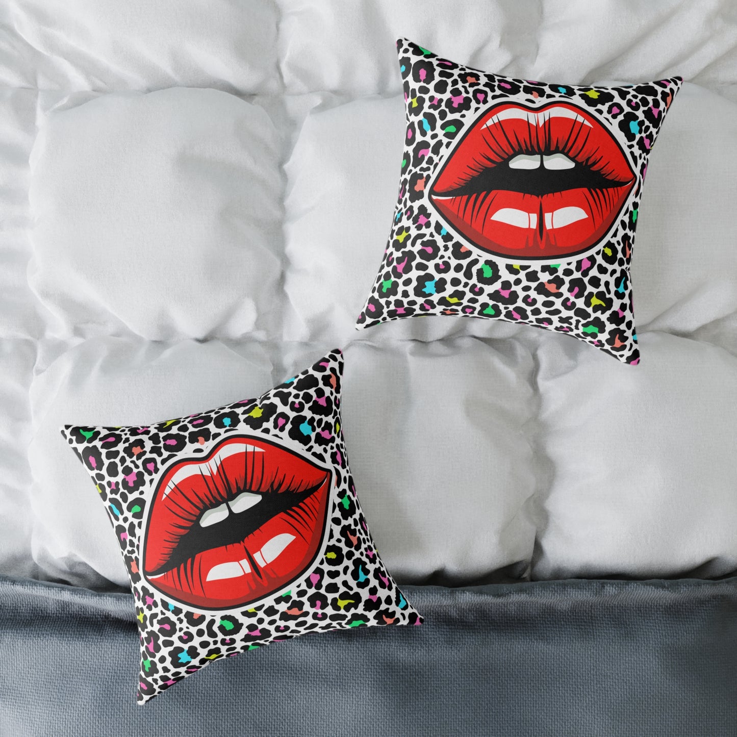 Multicoloured Cheetah Lips Poly Pillow