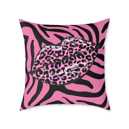 Pink Zebra Lips Poly Pillow
