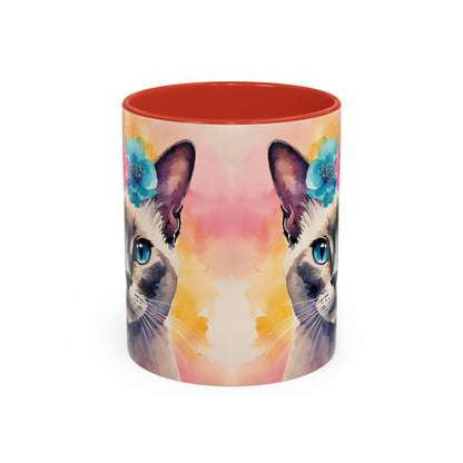 Floral Siamese Cat 04 Accent Coffee Mug - 11oz Perfect for Cat Lovers & Gifts