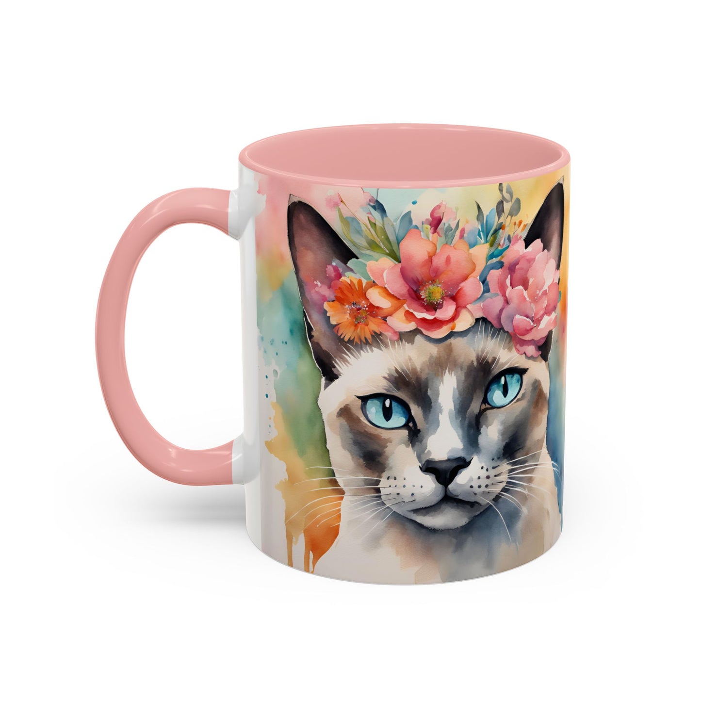Floral Siamese Cat 02 Accent Coffee Mug - 11oz Perfect for Cat Lovers & Gifts