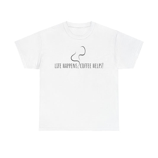 Life happens, coffee helps! Unisex Heavy Cotton Tee