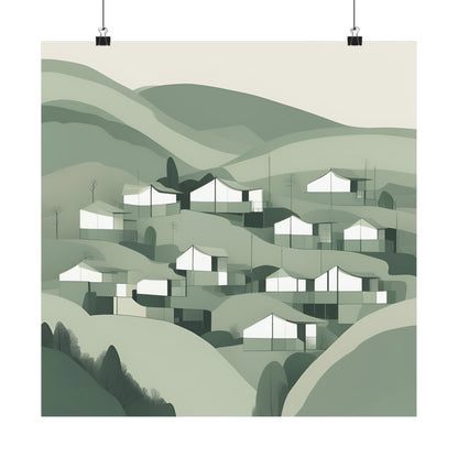 On The Hillside Green 7 Matte Square Posters