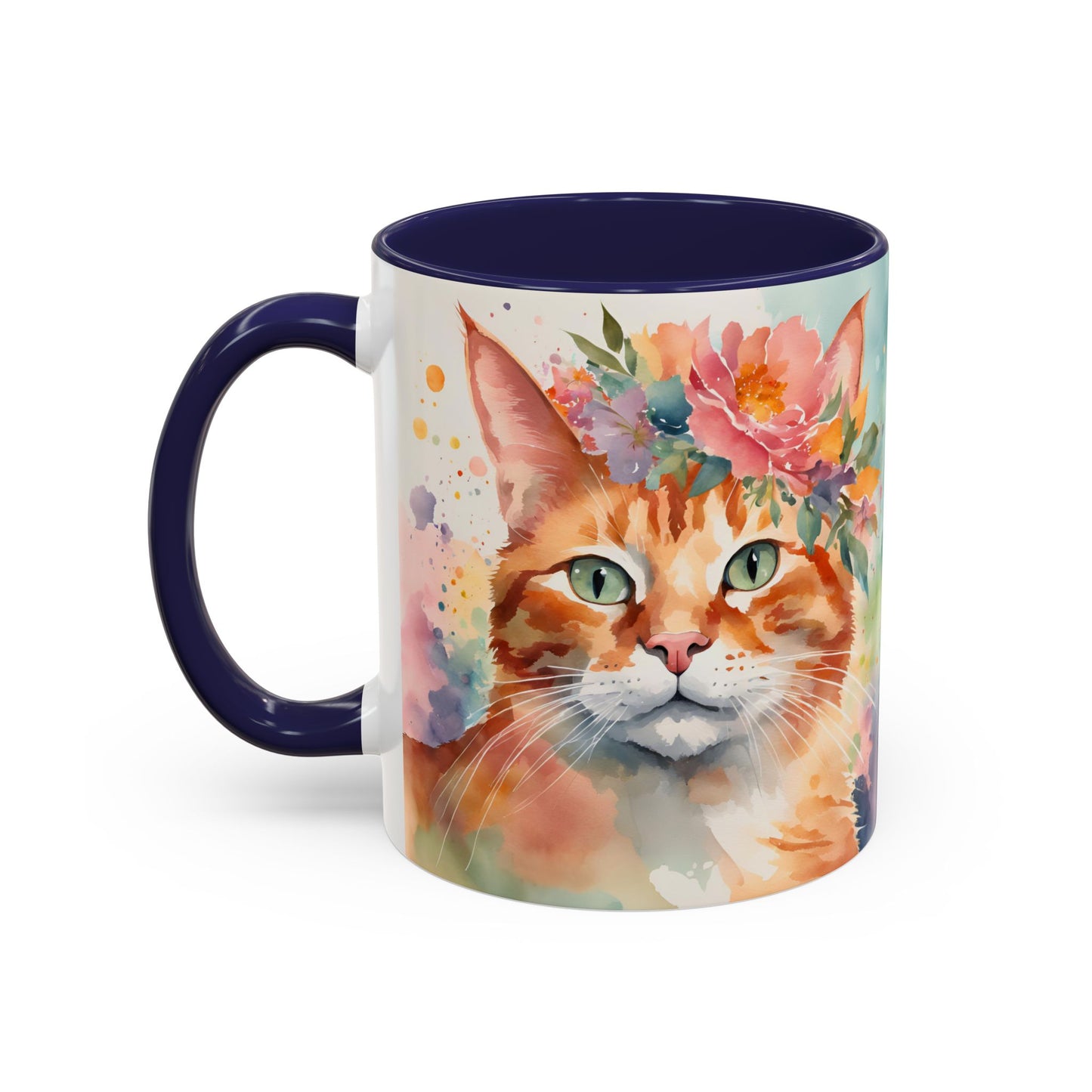 Floral Ginger Cat 02 Accent Coffee Mug - 11oz Perfect for Cat Lovers & Gifts